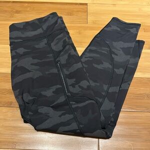 Athleta Rainier Reflective Tight Legging Black Camo Lux Zip Pocket Mid Rise